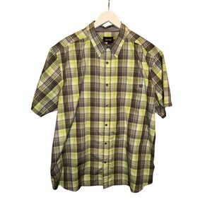 Marmot Men's Plaid Short Sleeve Button Up Shirt Green Brown Size XXL